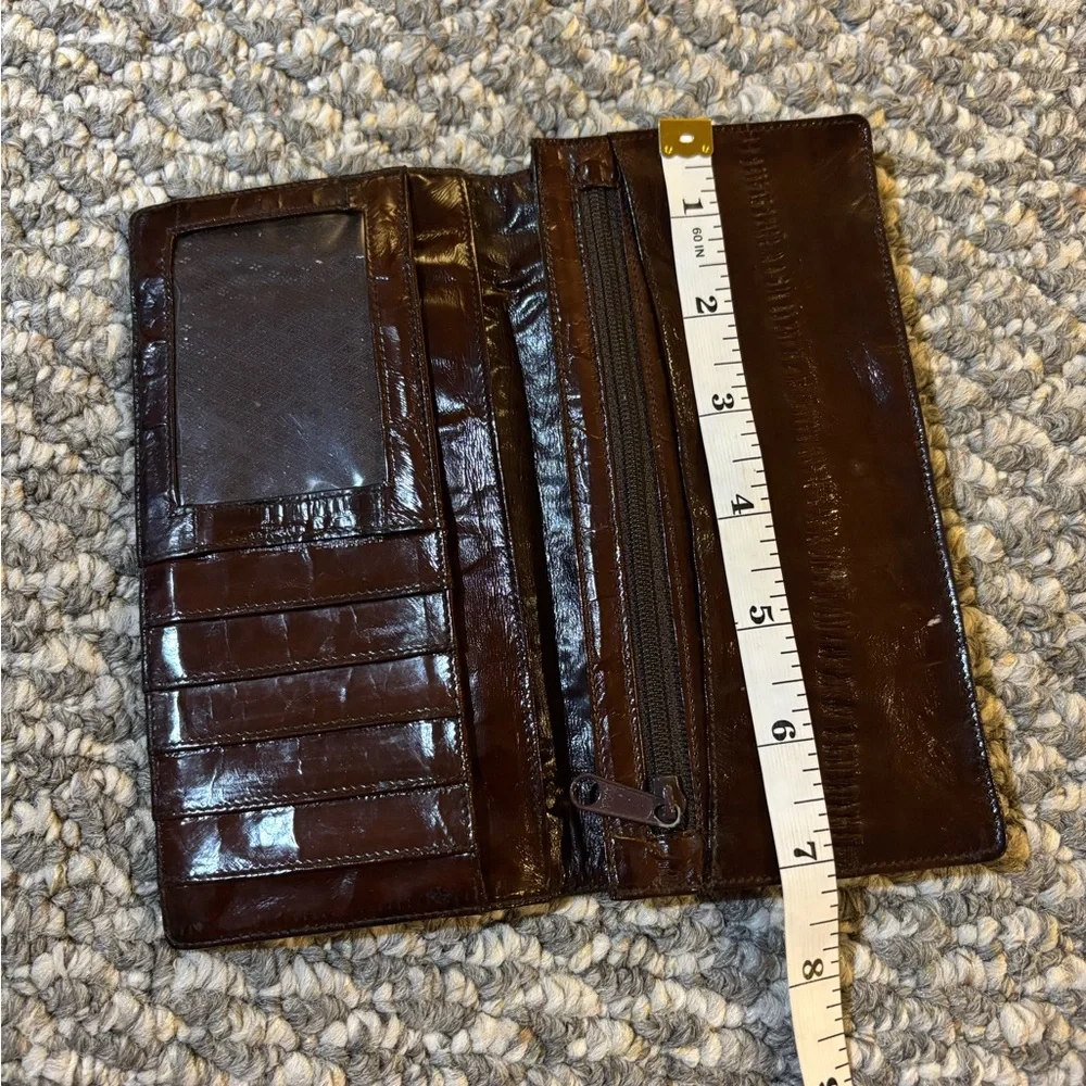 Eel skin Men's Chocolate Brown Leather Long Wallet